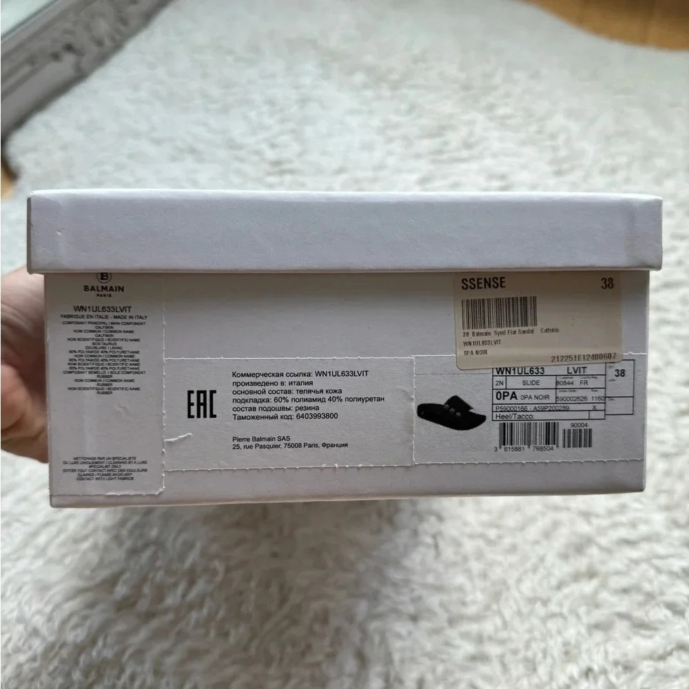 New in Box Balmain Symi Slided Leather Button Shoes Sandals Smooth Black Gold - Picture 13 of 15